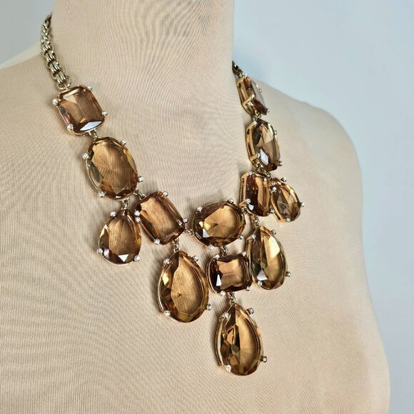 Banana Republic Champagne Stone Statement Necklace | Faceted Drop | Adjustable - Picture 4 of 11